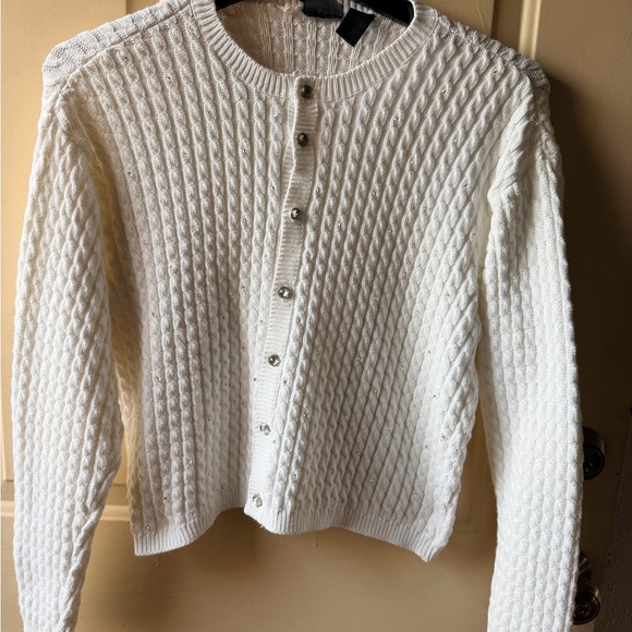 Elegant White Button-Up Cardigan Sweater - Picture 3 of 13